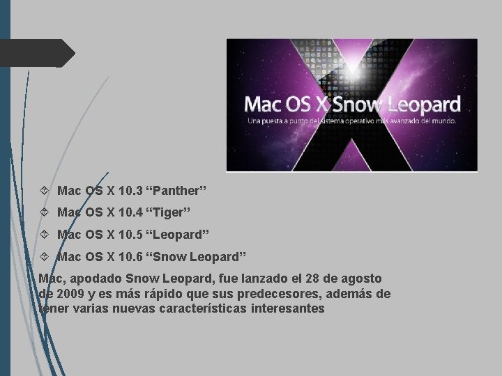  Mac OS X 10. 3 “Panther” Mac OS X 10. 4 “Tiger” Mac