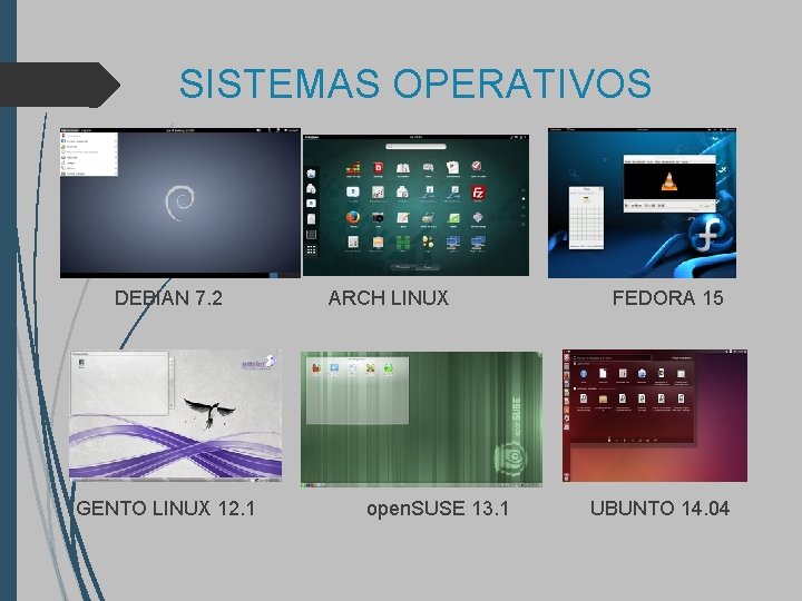 SISTEMAS OPERATIVOS DEBIAN 7. 2 GENTO LINUX 12. 1 ARCH LINUX FEDORA 15 open.