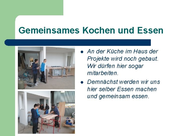 Gemeinsames Kochen und Essen l l An der Küche im Haus der Projekte wird