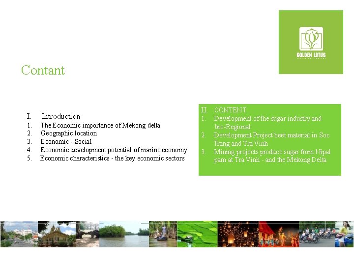 Contant I. Introduction 1. The Economic importance of Mekong delta 2. Geographic location 3.
