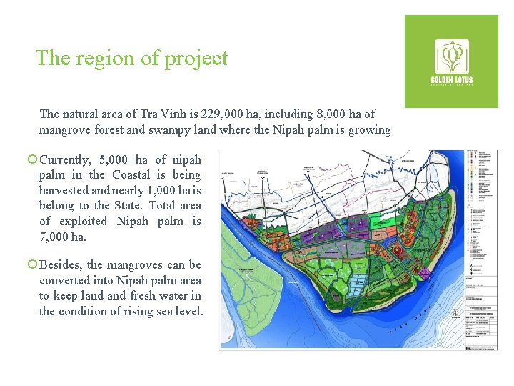 The region of project The natural area of Tra Vinh is 229, 000 ha,