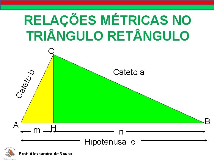 RELAÇÕES MÉTRICAS NO TRI NGULO RET NGULO C tet ob Cateto a Ca Altura