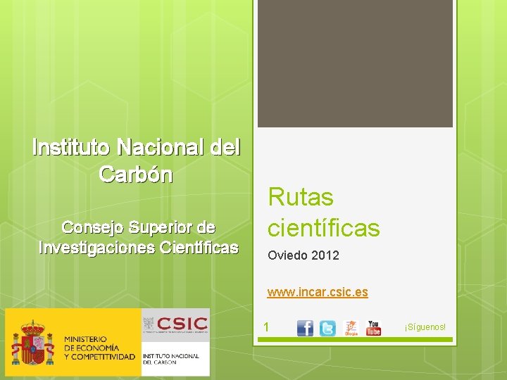 Instituto Nacional del Carbón Consejo Superior de Investigaciones Científicas Rutas científicas Oviedo 2012 www.