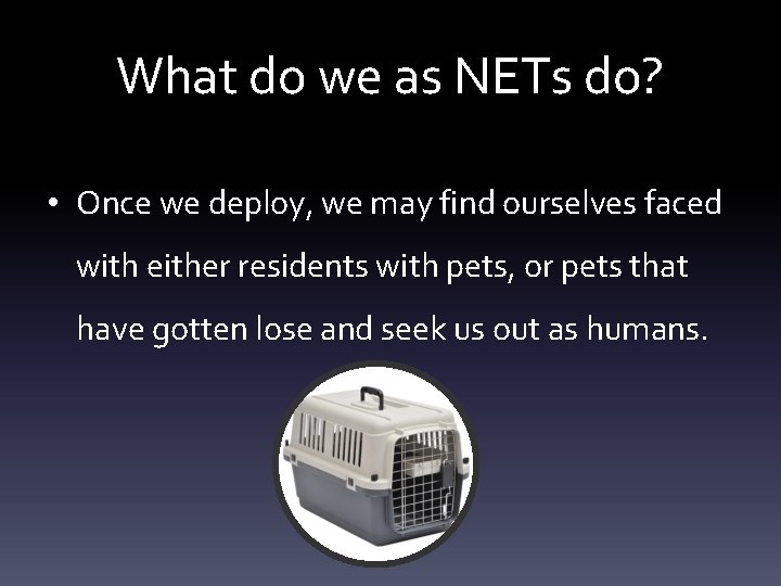 What do we as NETs do? • Once we deploy, we may find ourselves What do we as NETs do? • Once we deploy, we may find ourselves