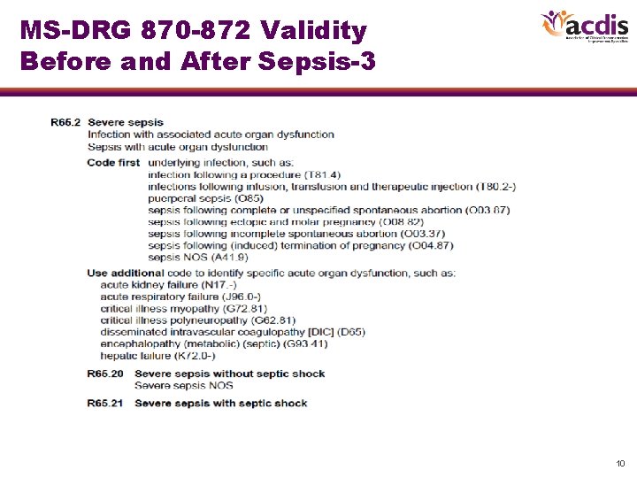 MS-DRG 870 -872 Validity Before and After Sepsis-3 10 