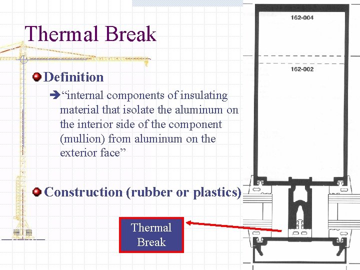 Thermal Break Definition è“internal components of insulating material that isolate the aluminum on the