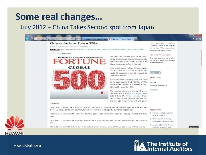 Some real changes… July 2012 – China Takes Second spot from Japan www. globaliia.