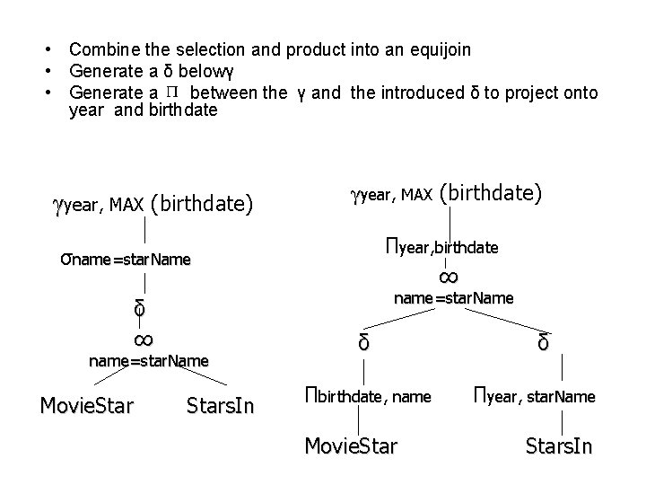  • Combine the selection and product into an equijoin • Generate a δ