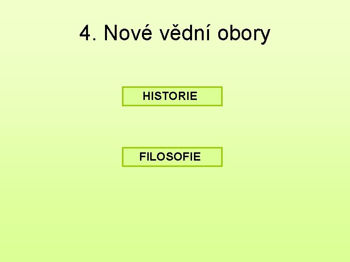 4. Nové vědní obory HISTORIE FILOSOFIE 