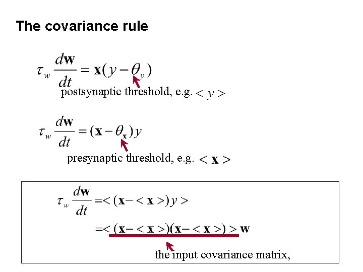 The covariance rule postsynaptic threshold, e. g. presynaptic threshold, e. g. the input covariance
