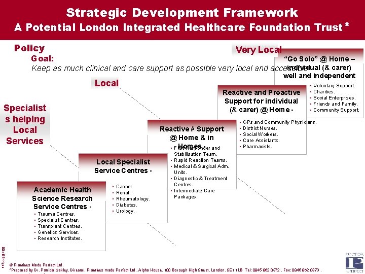 Strategic Development Framework A Potential London Integrated Healthcare Foundation Trust * Policy Very Local