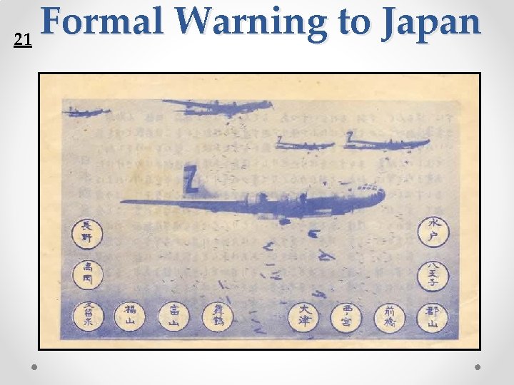 Formal Warning to Japan 21 