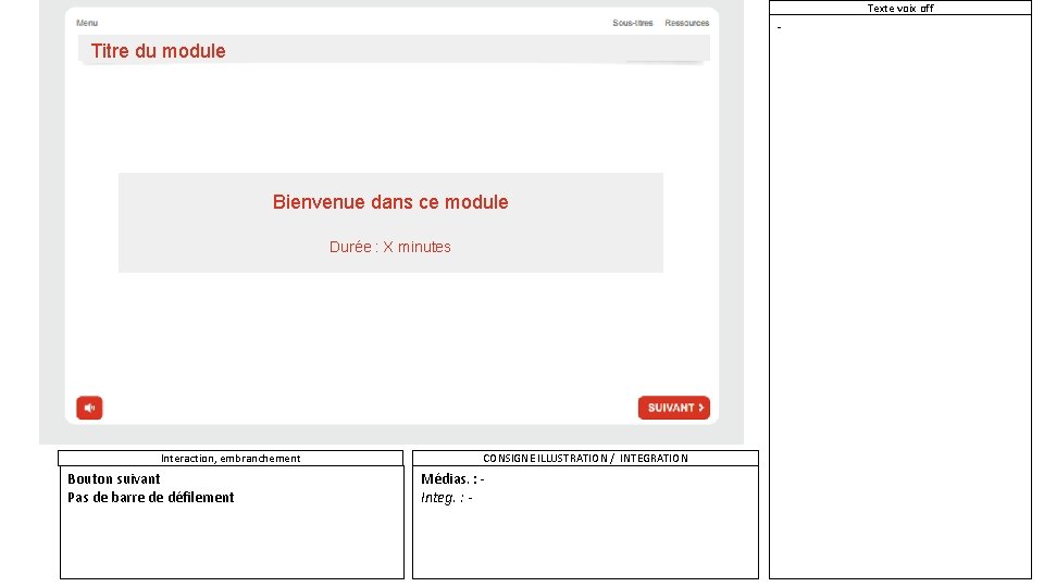 Texte voix off - Titre du module Bienvenue dans ce module Durée : X