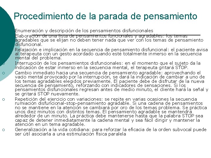 Procedimiento de la parada de pensamiento ¡ ¡ ¡ ¡ Enumeración y descripción de