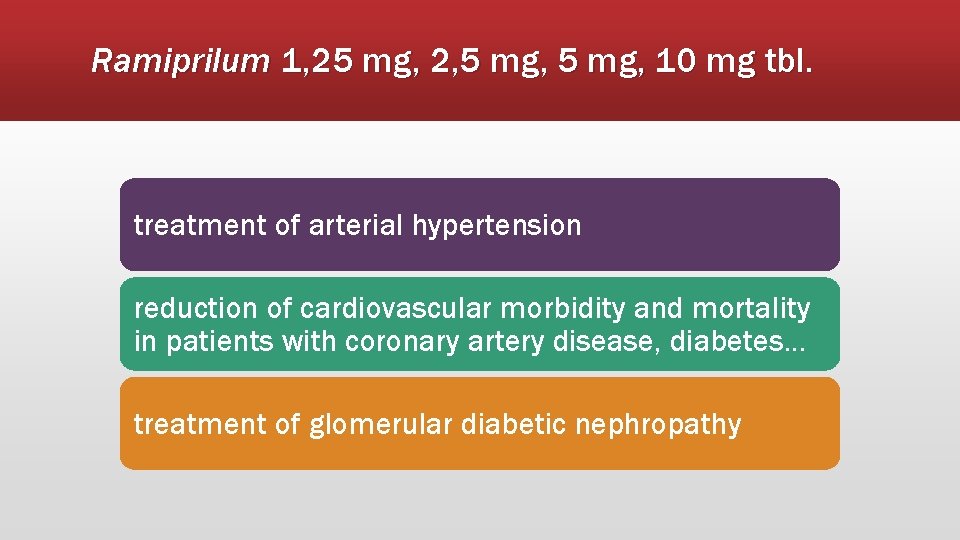 Ramiprilum 1, 25 mg, 2, 5 mg, 10 mg tbl. treatment of arterial hypertension