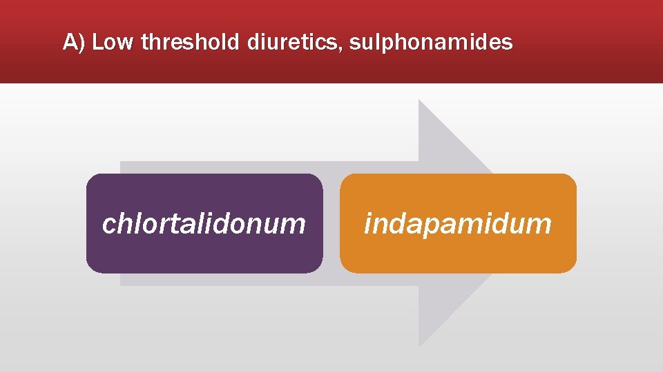 A) Low threshold diuretics, sulphonamides chlortalidonum indapamidum 