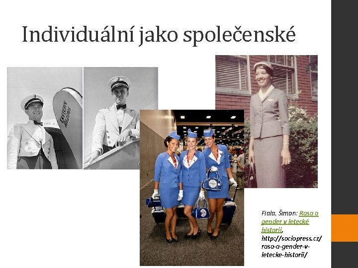 Individuální jako společenské Fiala, Šimon: Rasa a gender v letecké historii, http: //sociopress. cz/