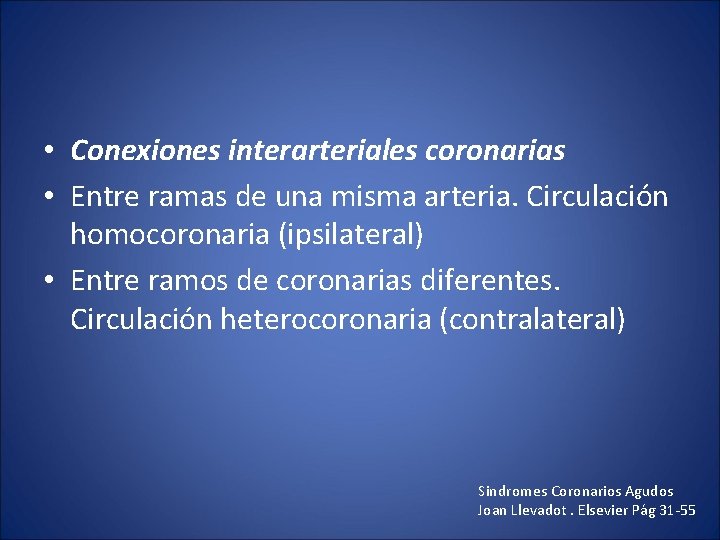  • Conexiones interarteriales coronarias • Entre ramas de una misma arteria. Circulación homocoronaria