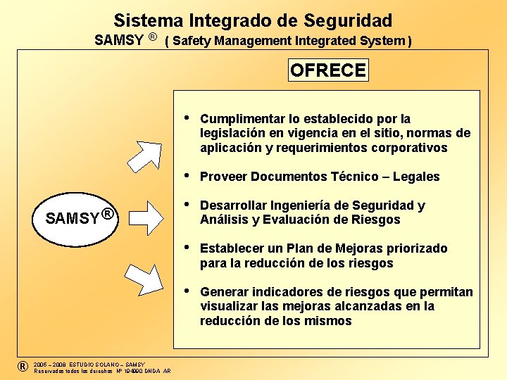 Sistema Integrado de Seguridad ® ( Safety Management Integrated System ) SAMSY OFRECE SAMSY