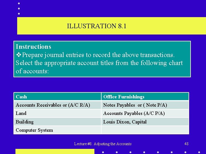 ILLUSTRATION 8. 1 Instructions v. Prepare journal entries to record the above transactions. Select