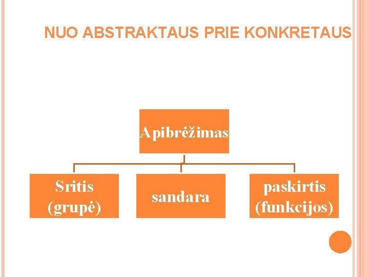 NUO ABSTRAKTAUS PRIE KONKRETAUS Apibrėžimas Sritis (grupė) sandara paskirtis (funkcijos) NUO ABSTRAKTAUS PRIE KONKRETAUS Apibrėžimas Sritis (grupė) sandara paskirtis (funkcijos)