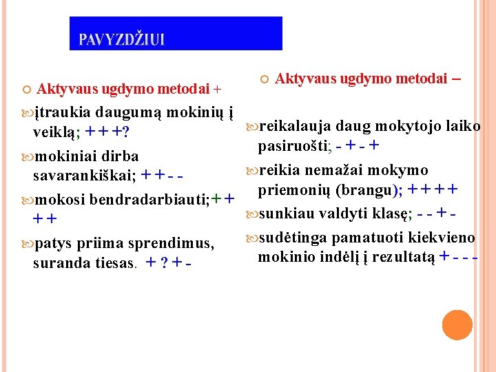 Aktyvaus ugdymo metodai + įtraukia daugumą mokinių į veiklą; + + +? mokiniai Aktyvaus ugdymo metodai + įtraukia daugumą mokinių į veiklą; + + +? mokiniai