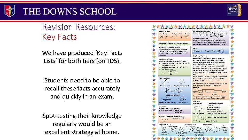 Revision Resources: Key Facts We have produced ‘Key Facts Lists’ for both tiers (on