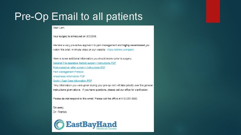 Pre-Op Email to all patients 