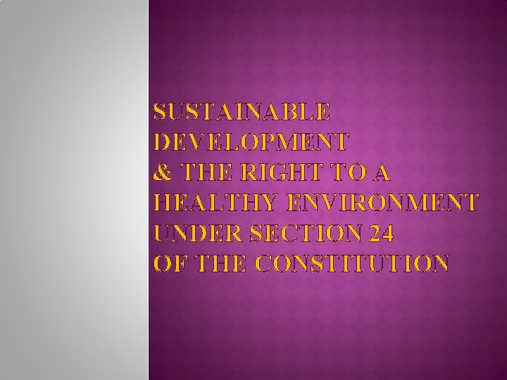 SUSTAINABLE DEVELOPMENT & THE RIGHT TO A HEALTHY ENVIRONMENT UNDER SECTION 24 OF THE