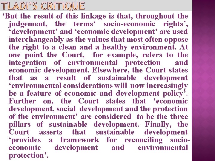 ‘But the result of this linkage is that, throughout the judgement, the terms‘ socio-economic