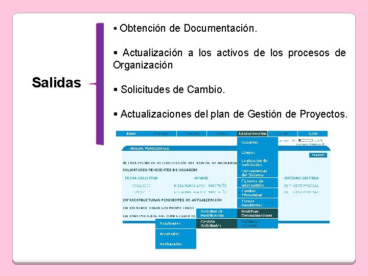 § Obtención de Documentación. § Actualización a los activos de los procesos de Organización