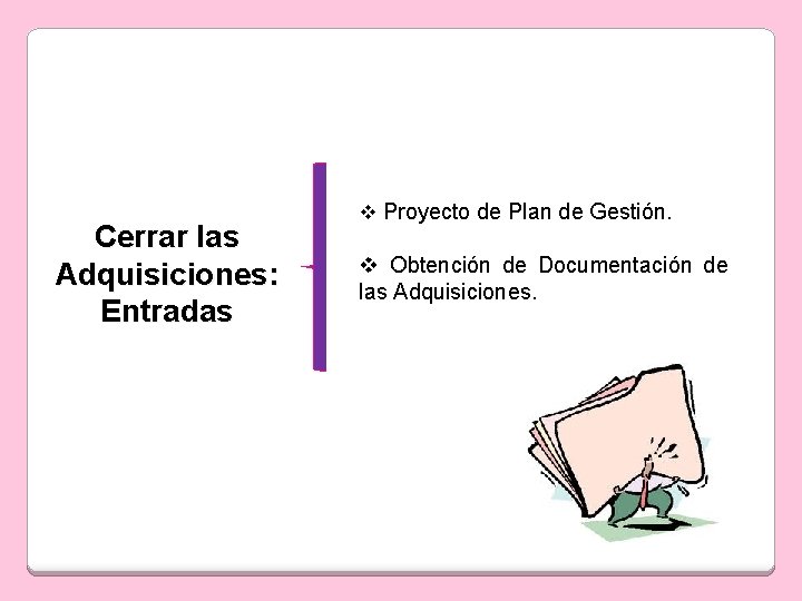 Cerrar las Adquisiciones: Entradas v Proyecto de Plan de Gestión. v Obtención de Documentación