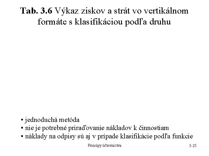 Tab. 3. 6 Výkaz ziskov a strát vo vertikálnom formáte s klasifikáciou podľa druhu