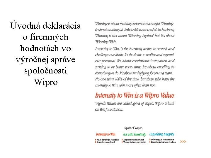 Úvodná deklarácia o firemných hodnotách vo výročnej správe spoločnosti Wipro Princípy účtovníctva 3 -39