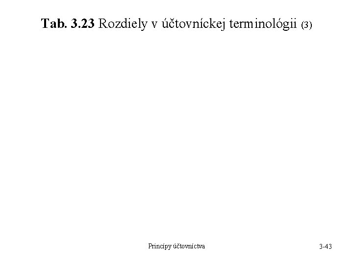 Tab. 3. 23 Rozdiely v účtovníckej terminológii (3) Princípy účtovníctva 3 -43 