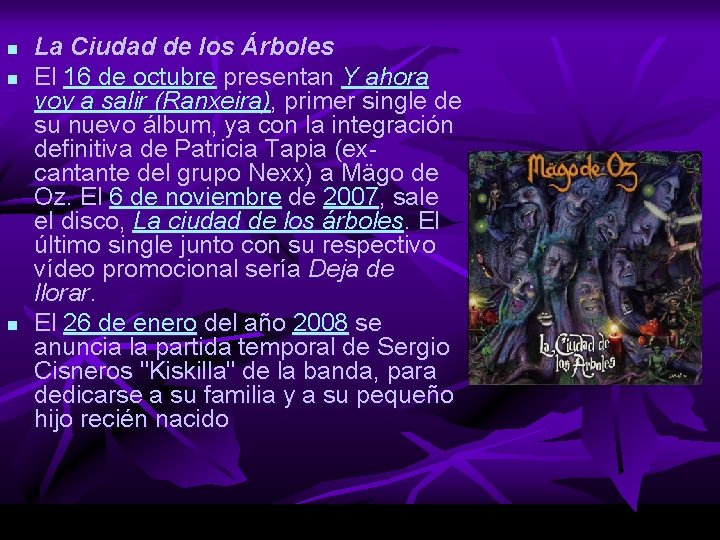 n n n La Ciudad de los Árboles El 16 de octubre presentan Y