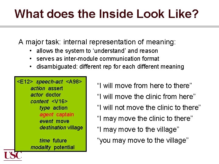 What does the Inside Look Like? A major task: internal representation of meaning: •