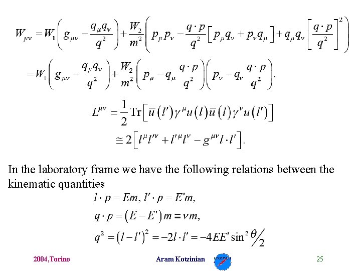 In the laboratory frame we have the following relations between the kinematic quantities 2004,