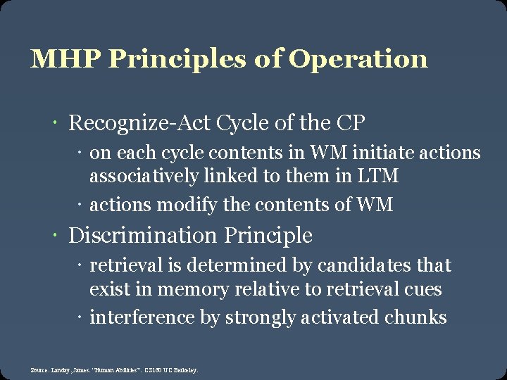 MHP Principles of Operation Recognize-Act Cycle of the CP on each cycle contents in