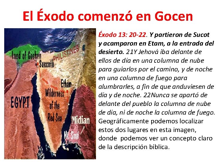 El Éxodo comenzó en Gocen Éxodo 13: 20 -22. Y partieron de Sucot y