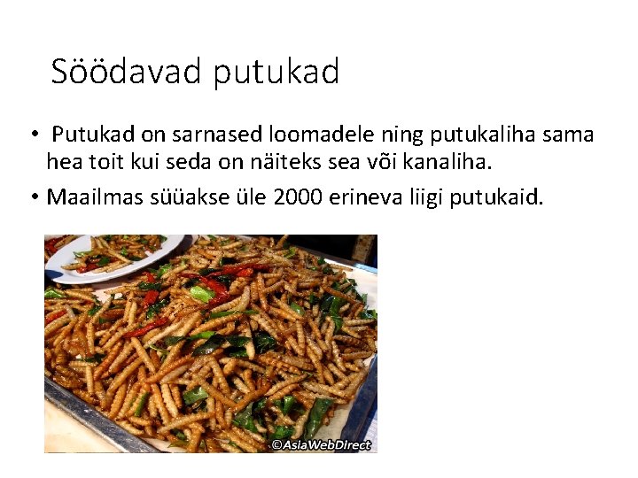 Söödavad putukad • Putukad on sarnased loomadele ning putukaliha sama hea toit kui seda