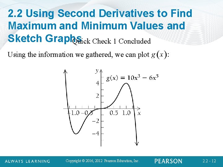 2. 2 Using Second Derivatives to Find Maximum and Minimum Values and Sketch Graphs