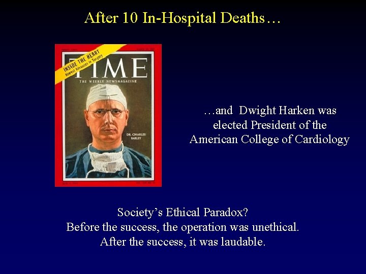 After 10 In-Hospital Deaths… …and Dwight Harken was elected President of the American College