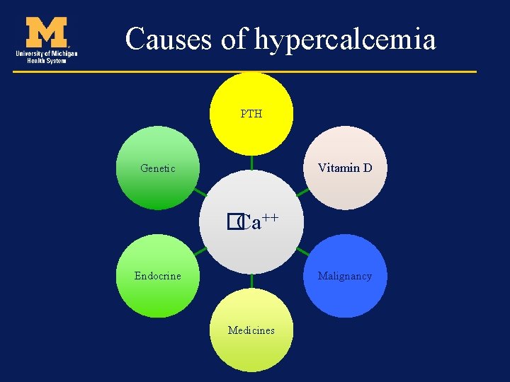 Causes of hypercalcemia PTH Vitamin D Genetic �Ca++ Endocrine Malignancy Medicines 