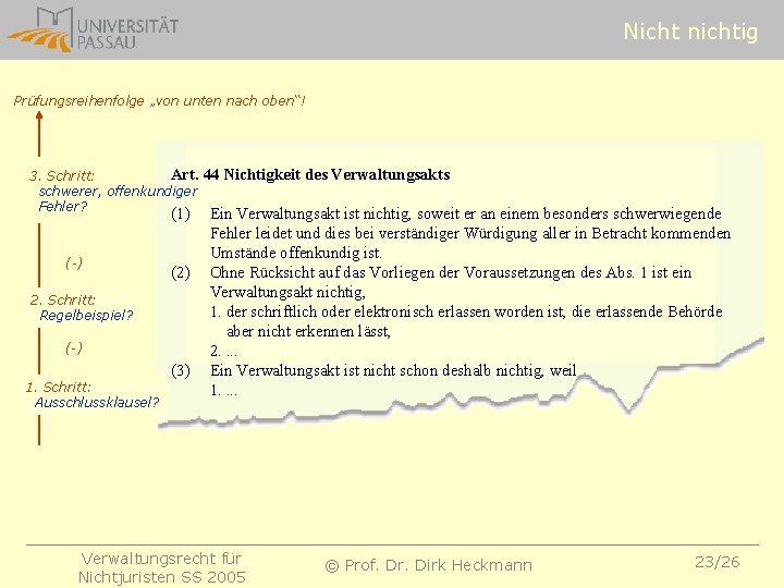  Nicht nichtig Prüfungsreihenfolge „von unten nach oben“! Art. 3. Schritt: schwerer, offenkundiger Fehler?