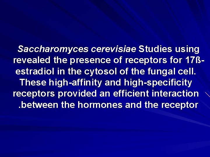Saccharomyces cerevisiae Studies using revealed the presence of receptors for 17ßestradiol in the cytosol