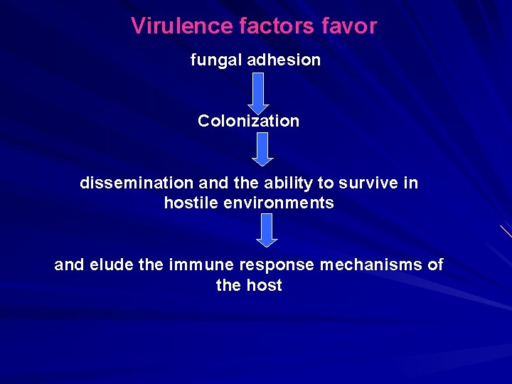 Virulence factors favor fungal adhesion Colonization dissemination and the ability to survive in hostile