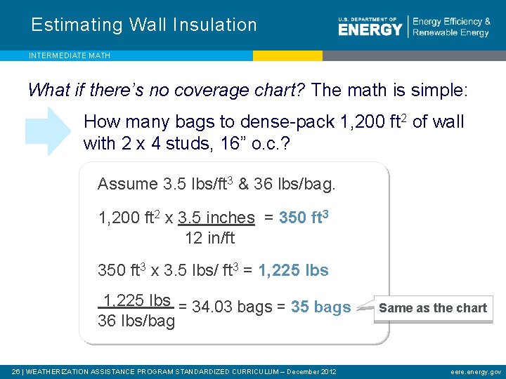 Estimating Wall Insulation INTERMEDIATE MATH What if there’s no coverage chart? The math is