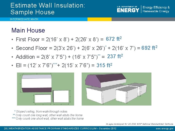 Estimate Wall Insulation: Sample House INTERMEDIATE MATH Main House • First Floor = 2(16’