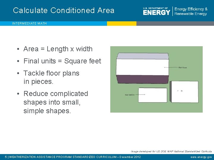 Calculate Conditioned Area INTERMEDIATE MATH • Area = Length x width • Final units